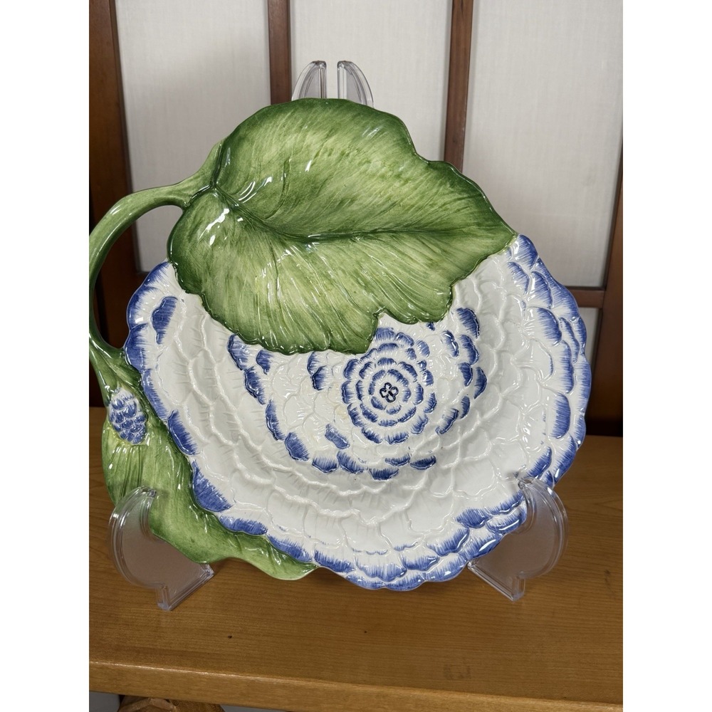 Vintage Italian Made Cabbage Serving Platter Green Blue Italy Plate Wall Round